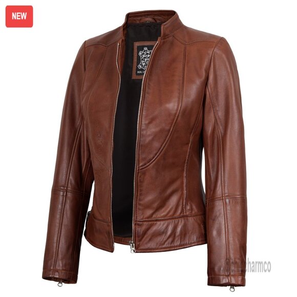 Lambskin Leather Jacket Women's Cafe Racer Style Tailored Fit